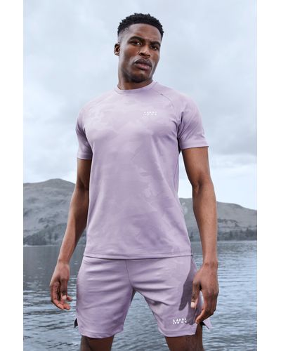 Boohoo Man Active Camo Raglan Performance T-shirt - Purple