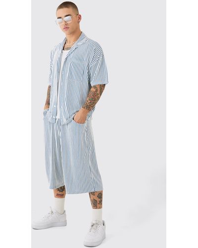 BoohooMAN Two Tone Towelling Oversized Shirt And Short Set - Blue