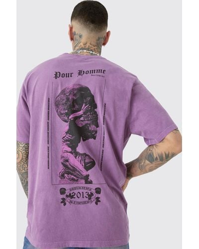 Boohoo Tall Skull Overdye Graphic Back Print T-shirt - Purple
