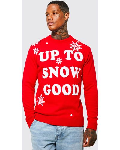 BoohooMAN Up To Snow Good Christmas Jumper - Red