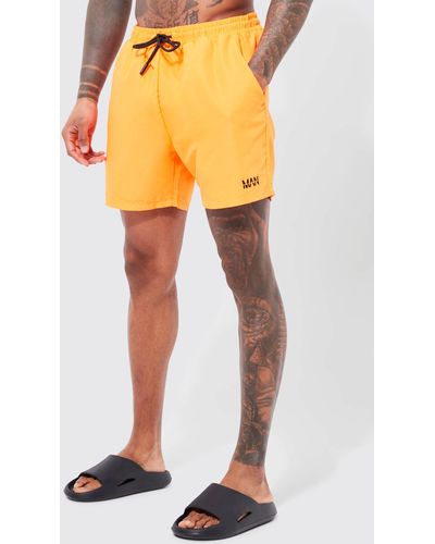 Boohoo Original Man Mid Length Swim Shorts - Yellow