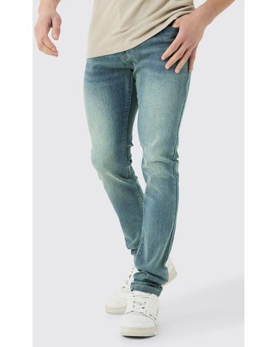 BoohooMAN Skinny Stretch Stacked Jean In Antique Blue