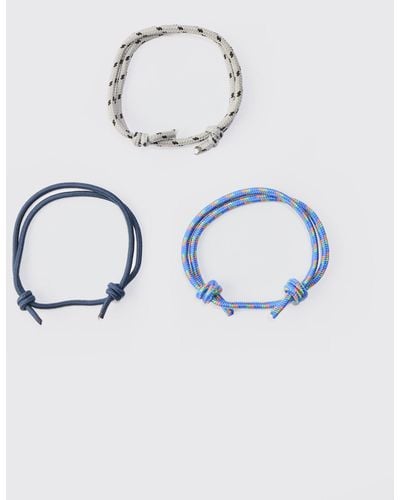 BoohooMAN 3 Pack Rope Adjustable Bracelets In Multi - Blau