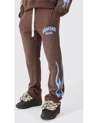 BoohooMAN Slim Flared Stacked Spray Wash Homme Joggers - Brown