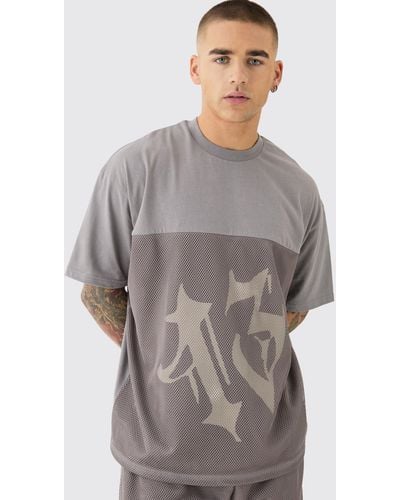 BoohooMAN Oversized Mesh 13 T-shirt - Grau