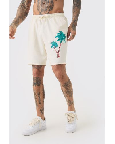 Boohoo Tall Palm Motif Printed Swim Shorts - Neutro