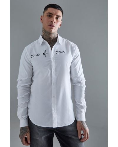 BoohooMAN Tall Longsleeve One Of One Embroidered Shirt - Grau