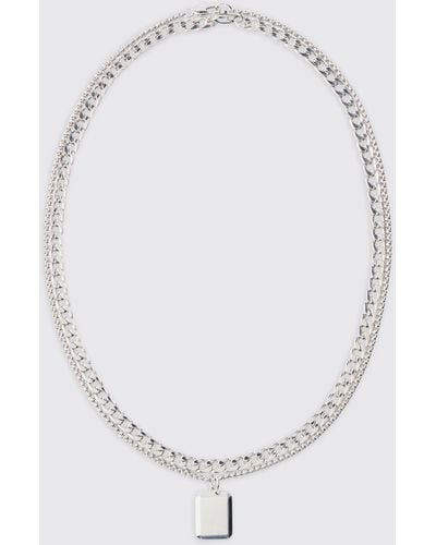 BoohooMAN Multi Layer Pendant Necklace - White