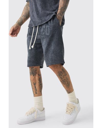 BoohooMAN Tall Relaxed Limited Washed Jersey Shorts - Blue