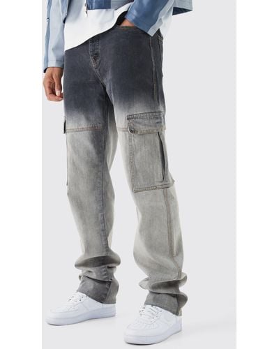Boohoo Tall Relaxed Stacked Rigid Ombre Ripped Cargo Jean - Gray