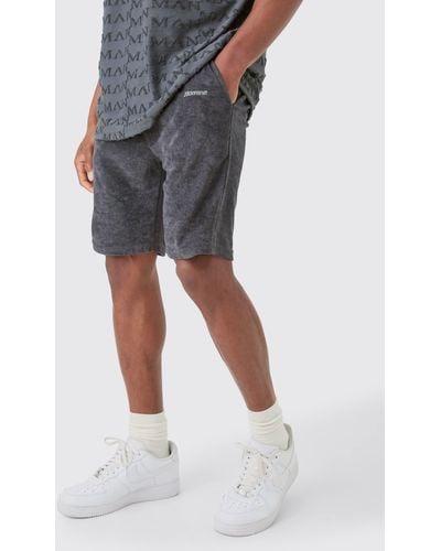 BoohooMAN Loose Fit Mid Towelling Shorts - Black