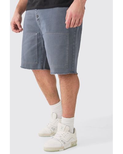 Boohoo Plus Fixed Waist Washed Relaxed Twill Carpenter Short - Blue