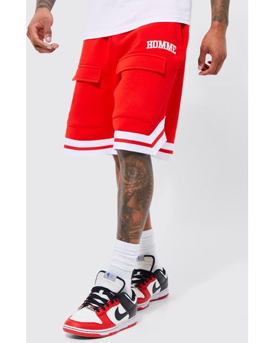 BoohooMAN Relaxed Fit Mid Length Cargo Basketball Short - Red