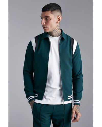 BoohooMAN Chaqueta Bomber Entallada Con Cuello Y Estampado Universitario - Gris