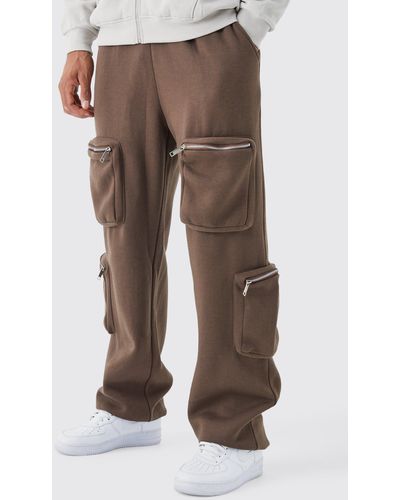 BoohooMAN Tall Cargo Utility Jogger - Brown