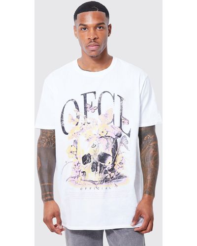 BoohooMAN Oversized Vintage Floral Skull Graphic T-shirt - White