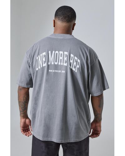 BoohooMAN Plus Active Gym Oversized Overdyed Rep T-shirt - Gray