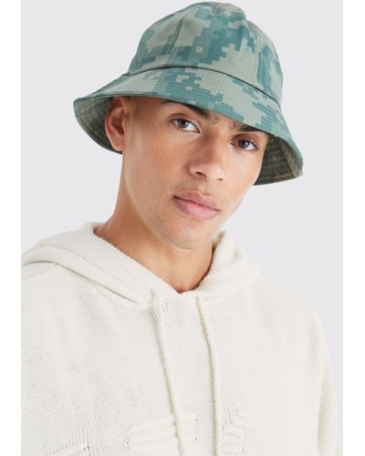 Boohoo Pixelated Camo Bucket Hat - Green