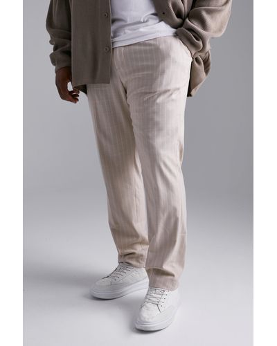 Boohoo Plus Slim Stripe Textured Suit Trousers - Grey