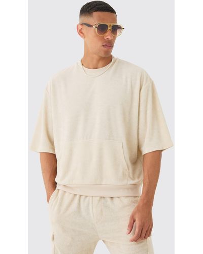 BoohooMAN Short Sleeve Oversized Boxy Towelling Sweatshirt - White