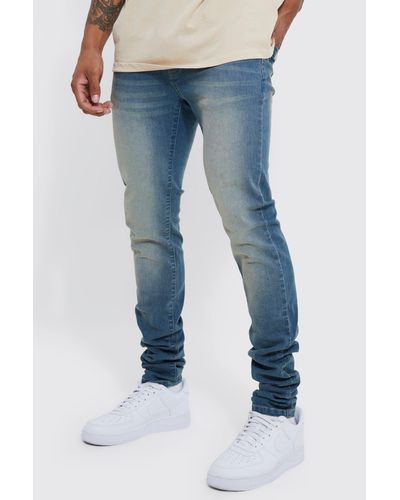Boohoo Skinny Stacked Extreme Washed Jeans - Blue