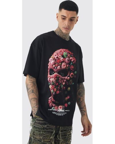 BoohooMAN Tall Oversized Floral Mask T-shirt - Black