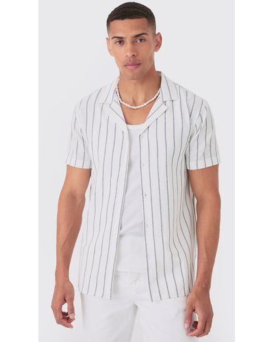 BoohooMAN Short Sleeve Crinkle Pinstripe Shirt - White