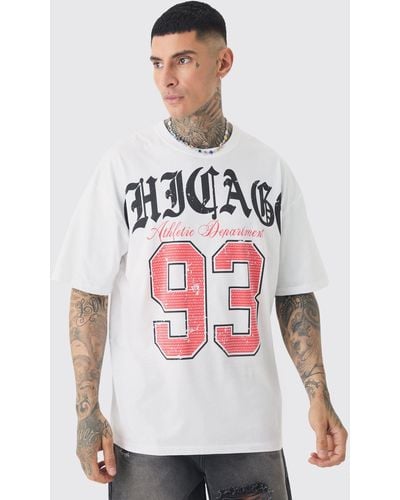BoohooMAN Tall Chicago Varsity T-shirt In White - Rot