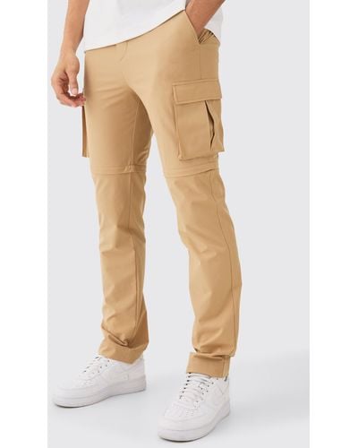 Boohoo Technical Stretch Zip Off Hybrid Skinny Cargo Pants - Natural