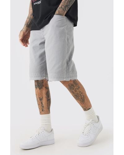 Boohoo Tall Fixed Waist Raw Hem Relaxed Gusset Shorts - Grey