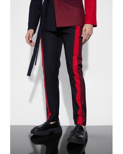 BoohooMAN Skinny Fit Color Block Wrap Front Blazer - Red