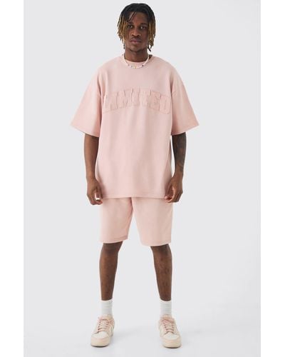 BoohooMAN Tall Oversized Limited Washed T-shirt & Short Set - Pink
