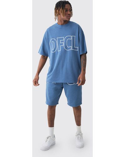 BoohooMAN Tall Oversized Ofcl Applique T-shirt & Short Set - Blue