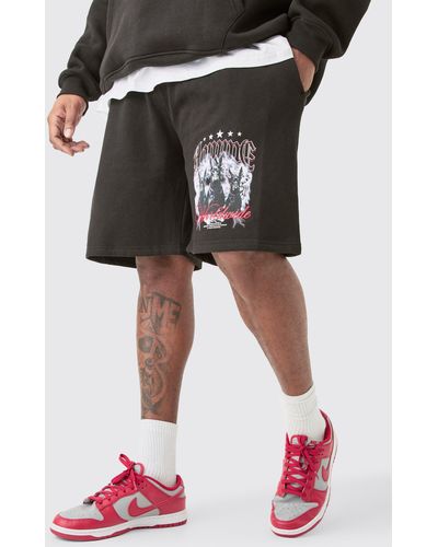 BoohooMAN Plus Oversized Fit Dog Print Jersey Shorts - Black