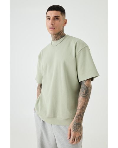 Boohoo Tall Oversized Heavyweight Ribbed Short Sleeve Sweatshirt - Green