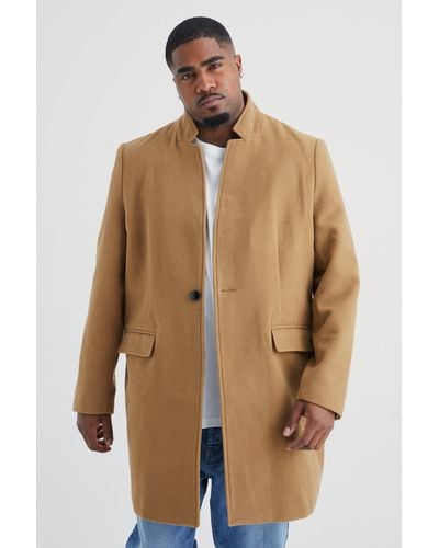BoohooMAN Plus Notch Collar Smart Overcoat - Natural