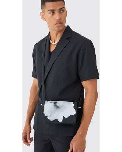 Boohoo Twill Printed Shoulder Bag In Black - Blue