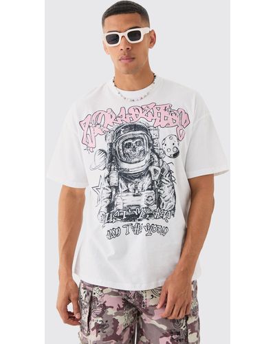BoohooMAN Oversized Skull Astronaut Graphic T-shirt - Weiß