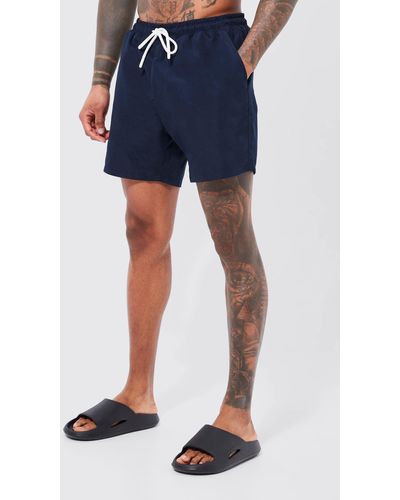 BoohooMAN Mid Length Plain Swim Shorts - Blue