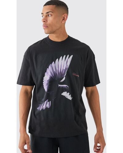 BoohooMAN Oversized Extended Neck Dove Graphic T-shirt - Black