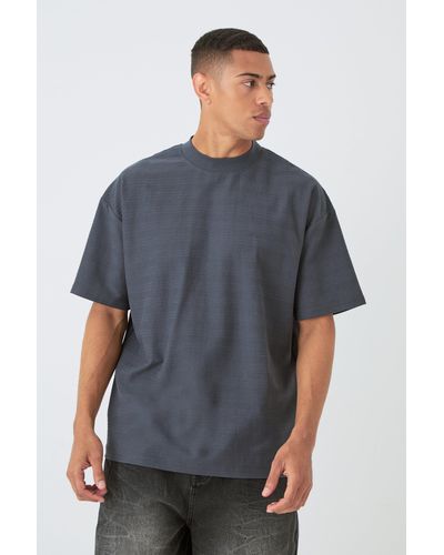 Boohoo Oversized Jacquard Raised Striped Extended Neck T-shirt - Gray