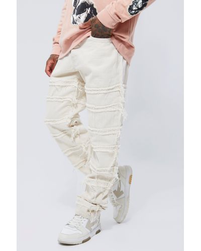 BoohooMAN Relaxed Overdye Frayed Detail Jeans - White
