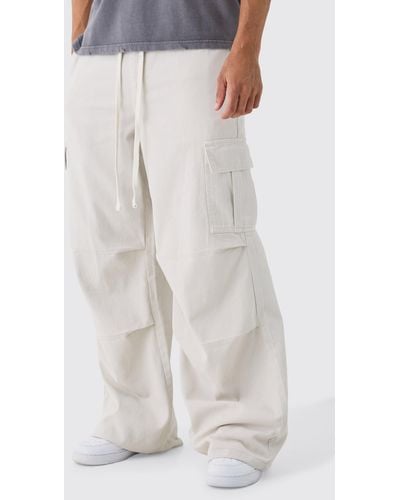 BoohooMAN Extreme Baggy Fit Cargo Trousers In Ecru - Weiß