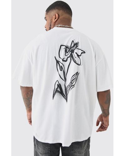 Boohoo Plus Mono Floral T-Shirt In White - Blanco