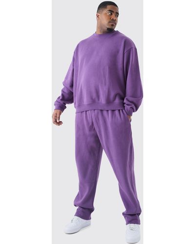 BoohooMAN Plus Oversized Boxy Sweatshirt Tracksuit - Purple