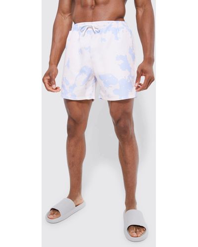 Boohoo Mid Length Tie Dye Swim Shorts - White