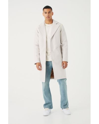 Boohoo Single Breasted Melton Overcoat With Pu - Natural