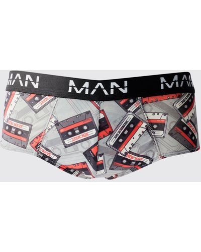 BoohooMAN Man Retro-Bikinihose mit Print - Mehrfarbig