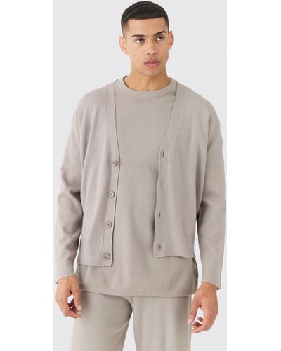BoohooMAN Boxy Fit Knitted Cardigan - Grey
