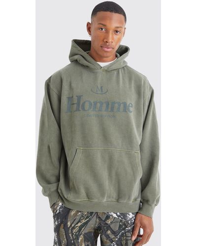 Boohoo Sudadera Oversize Con Capucha Y Estampado Gráfico Homme Sobreteñido - Verde